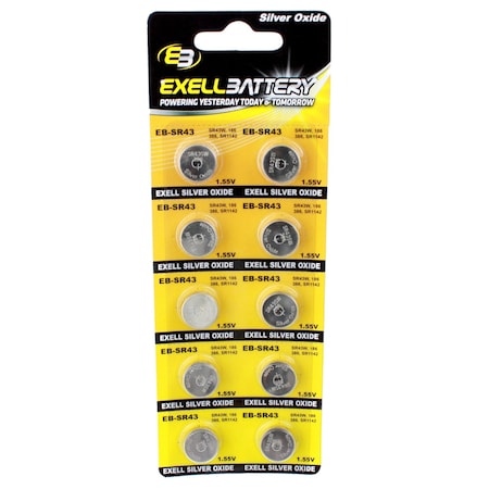 Exell Battery 10pk Exell Silver Oxide 1.55V Watch Battery Replaces SR43W 386 EB-SR43
